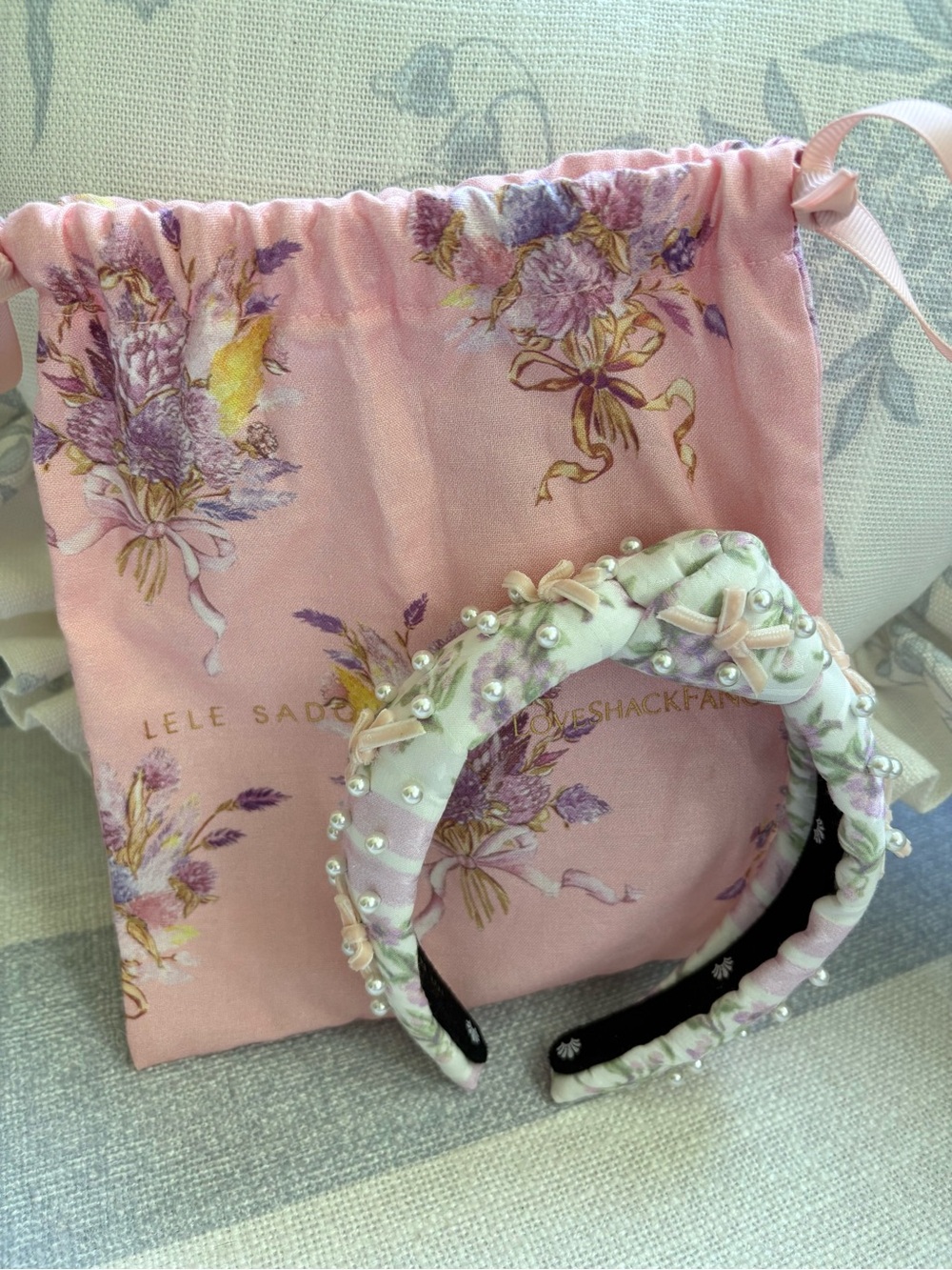 Lele Sadoughi x LoveShackFancy Pastel Clouds Pearl Knotted Headband